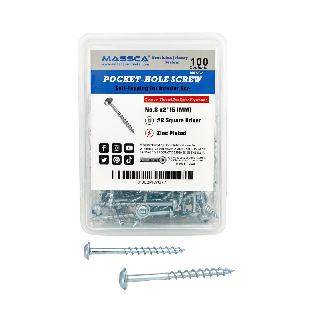 2'' Coarse Thread #8 Zinc Pocket Hole Screws - 100 Screws | Woodworking | Hamilton Lee Supply