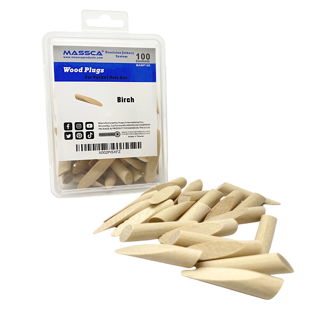 Massca Products Birch Pocket Hole Wood Plugs - Pack of 100 | Woodworking | Massca Products