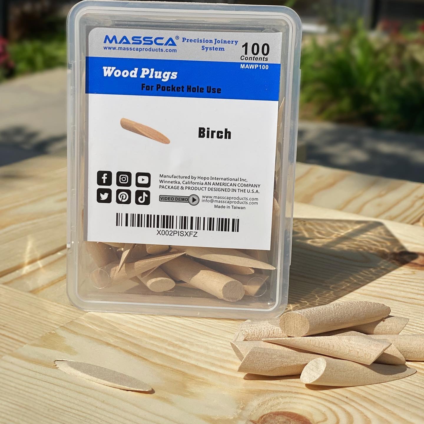 Massca Products Birch Pocket Hole Wood Plugs - Pack of 100 | Woodworking | Massca Products