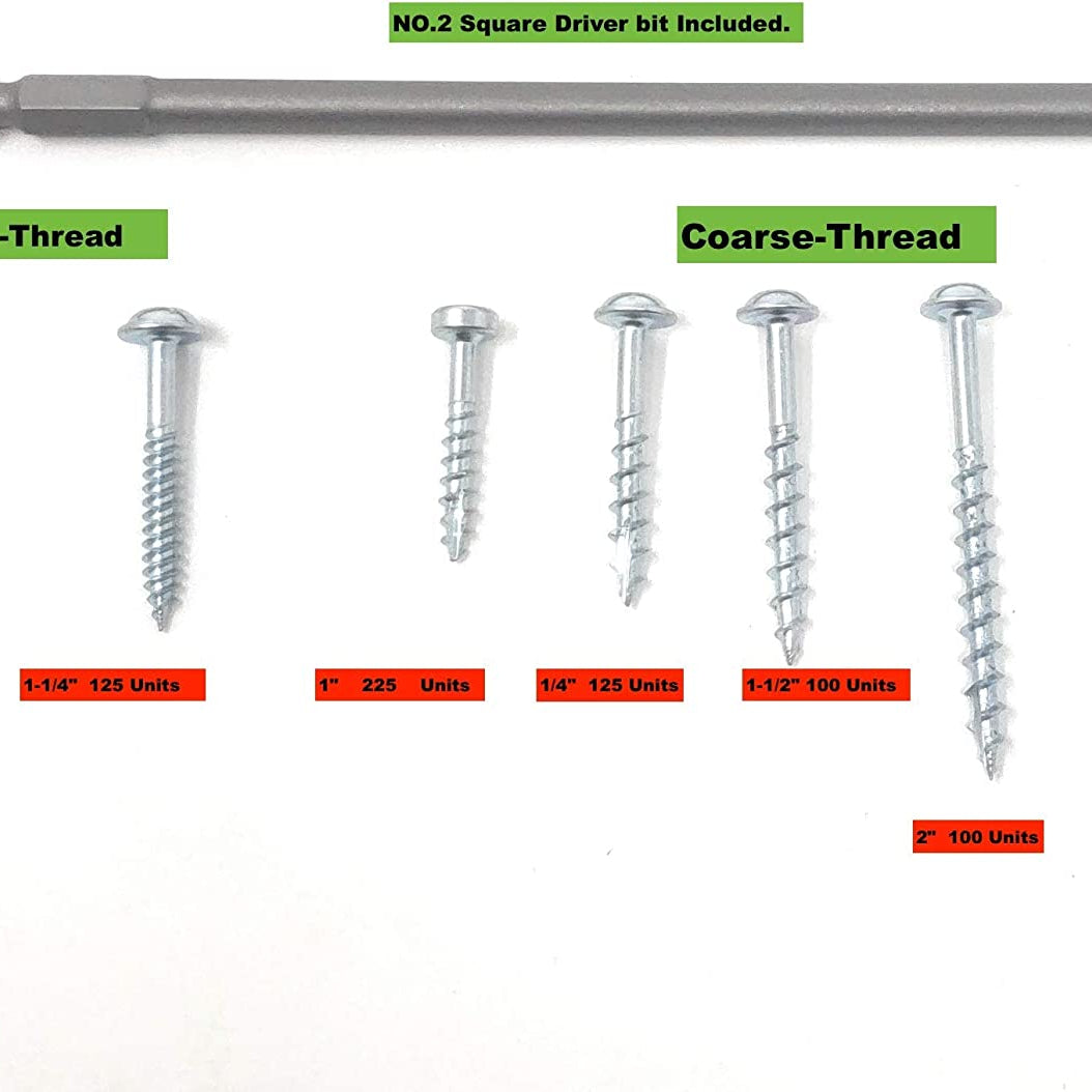 Massca Products | Pocket-Hole Screw Kit 1000 Units | Self Tapping Zinc Plated Screws | Woodworking | Massca Products
