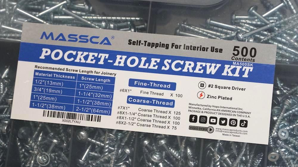 Massca Products | Pocket-Hole Screw Kit 500 Units | Self-Tapping Zinc Plated | Woodworking | Massca Products