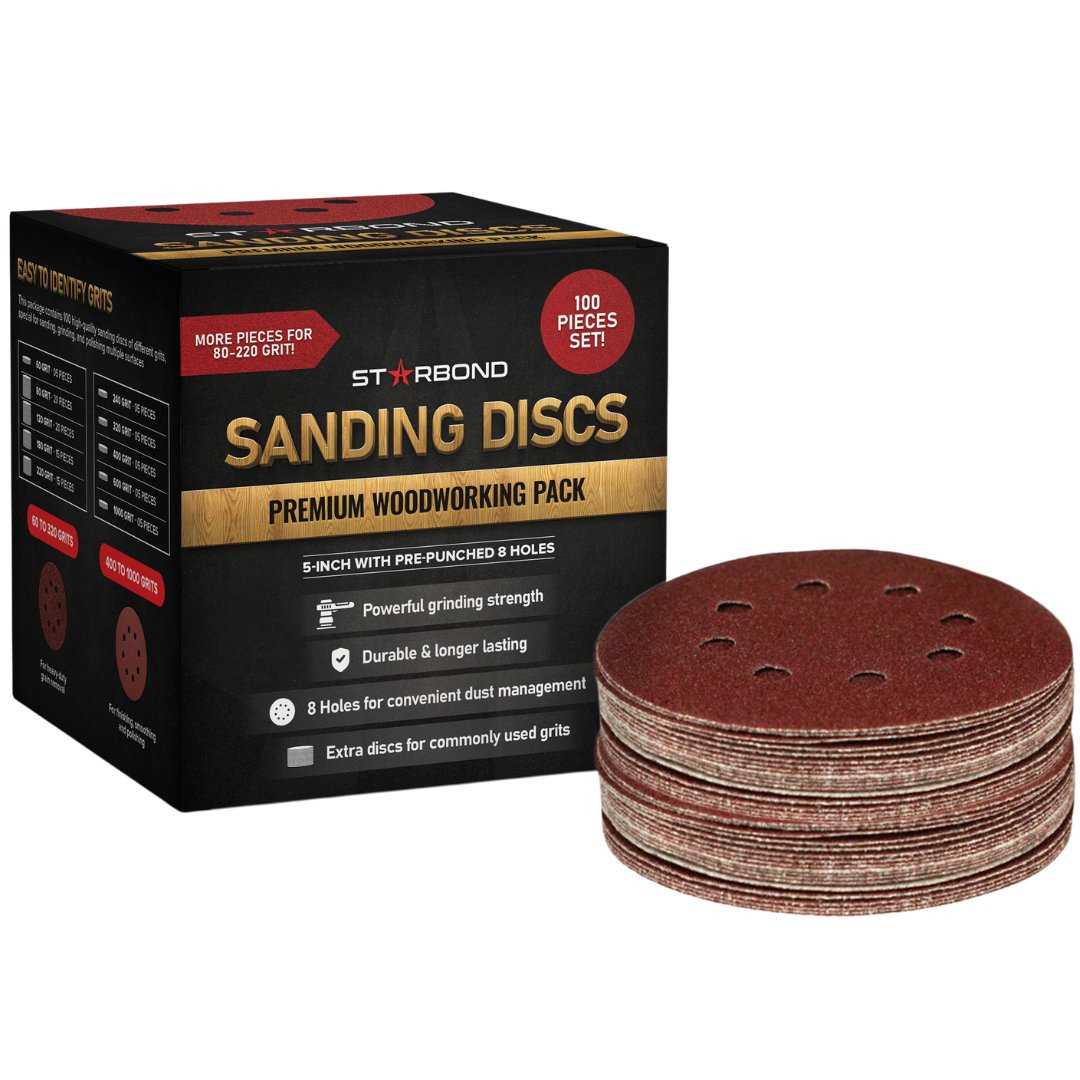 Starbond 5-inch 8 Hole Hook-and-Loop Sanding Discs - Value Pack, 100 PCS | Adhesive | Starbond