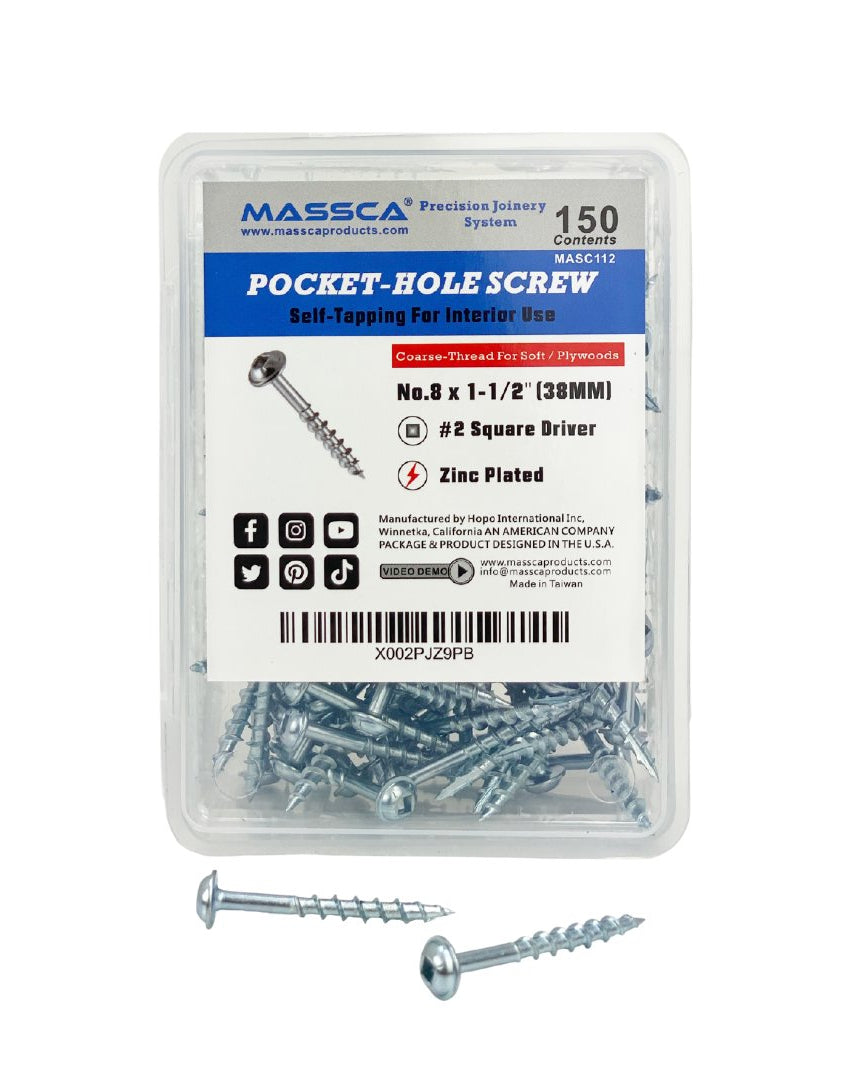 1-1/2'' Coarse Thread #8 Zinc Pocket Hole Screws - 150 Screws | Woodworking | Hamilton Lee Supply