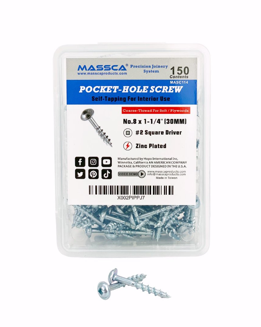 1-1/4'' Coarse Thread #8 Zinc Pocket Hole Screws - 150 Screws | Woodworking | Hamilton Lee Supply
