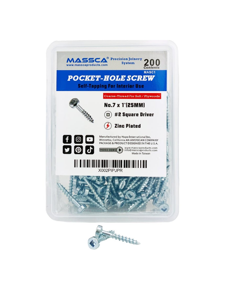 1'' Coarse Thread #7 Zinc Pocket Hole Screws - 200 Screws | Woodworking | Hamilton Lee Supply
