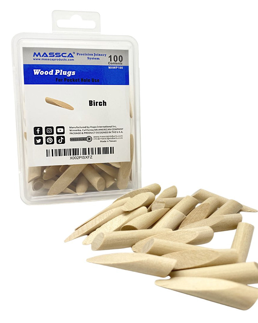 Massca Products Birch Pocket Hole Wood Plugs - Pack of 100 | Woodworking | Massca Products