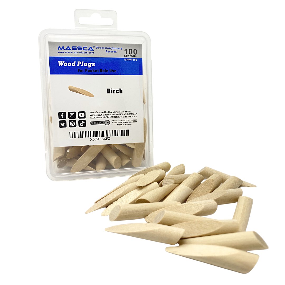 Massca Products Birch Pocket Hole Wood Plugs - Pack of 100 | Woodworking | Massca Products