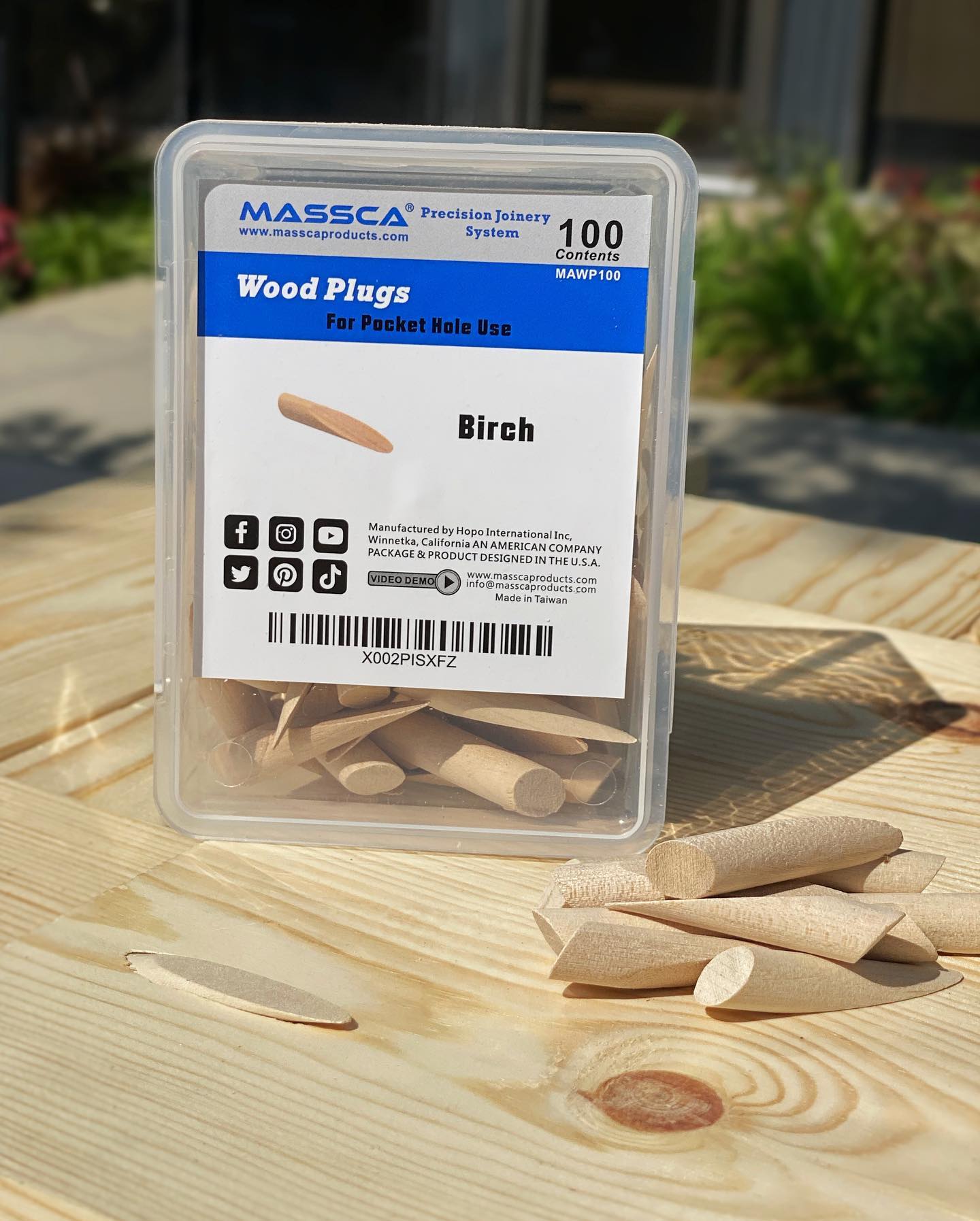 Massca Products Birch Pocket Hole Wood Plugs - Pack of 100 | Woodworking | Massca Products