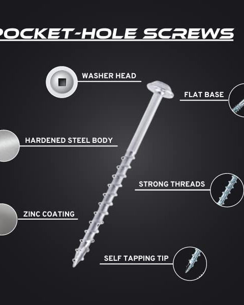 Massca Products | Pocket-Hole Screw Kit 1000 Units | Self Tapping Zinc Plated Screws | Woodworking | Massca Products
