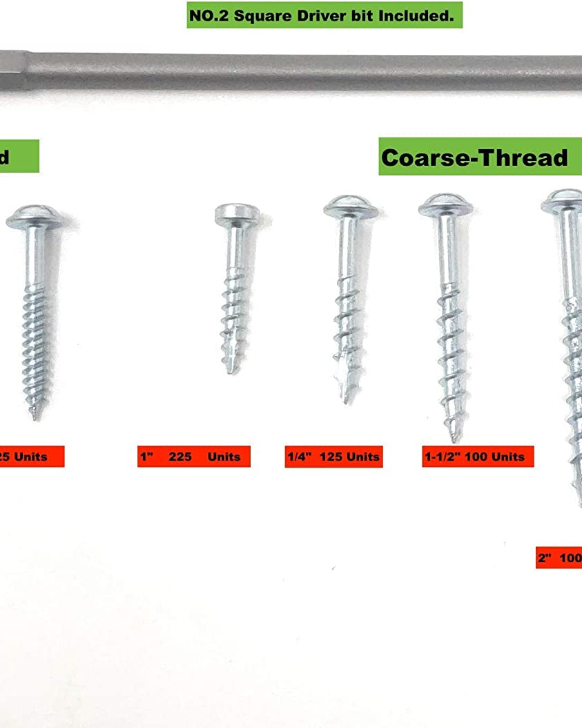 Massca Products | Pocket-Hole Screw Kit 1000 Units | Self Tapping Zinc Plated Screws | Woodworking | Massca Products