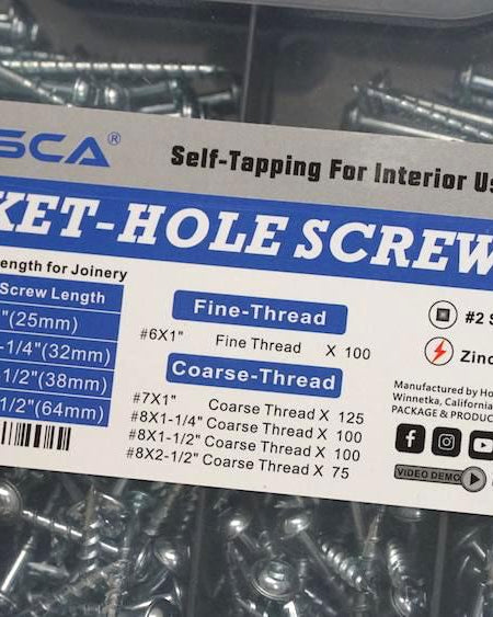 Massca Products | Pocket-Hole Screw Kit 500 Units | Self-Tapping Zinc Plated | Woodworking | Massca Products