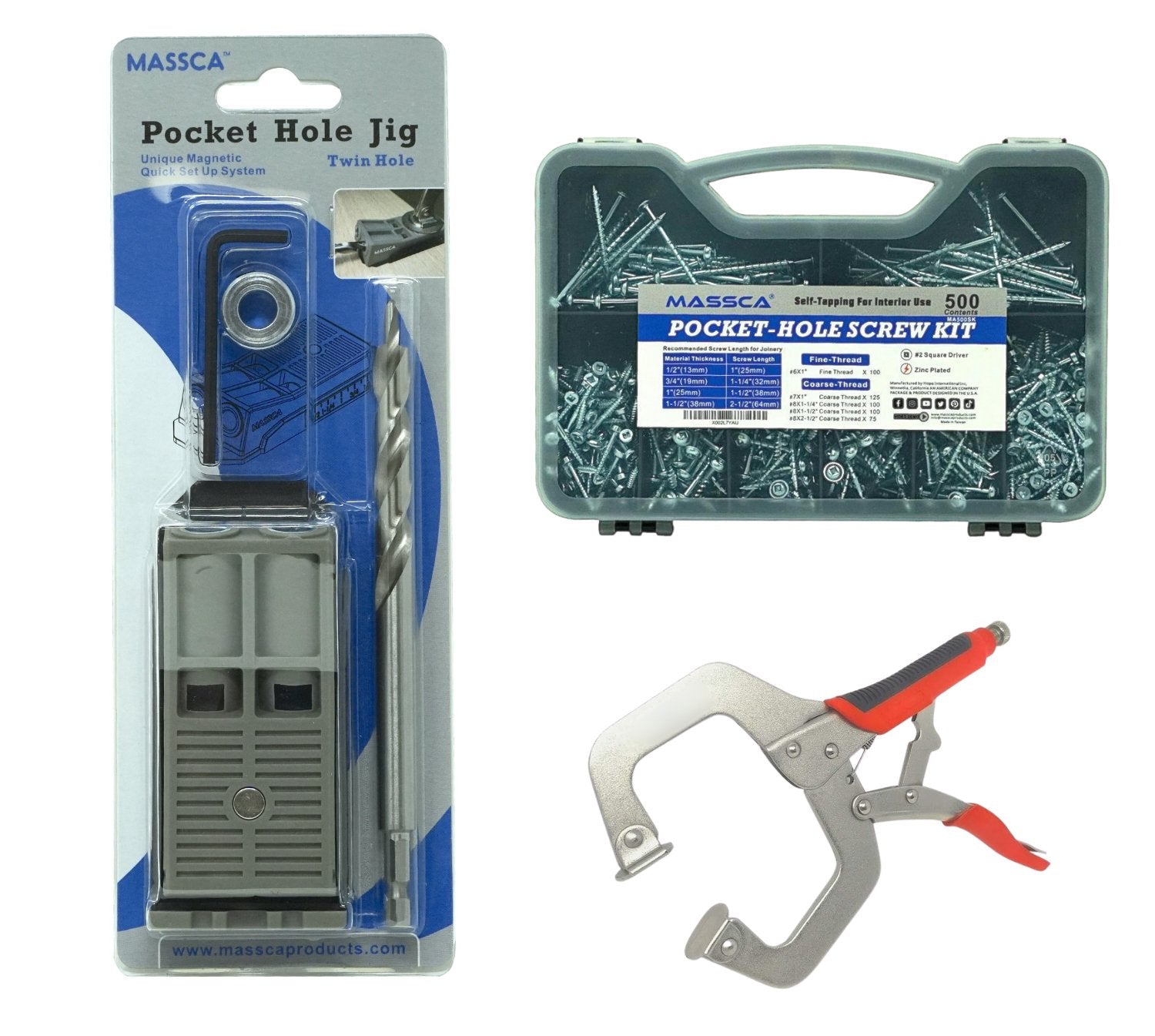 Massca Twin Pocket Hole Jig Set Bundle | Woodworking | Massca Products